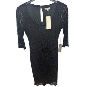 Eva‎ Mendes New York Company Black Lace Dress Sheath Knee Length 3/4 Sleeve 2